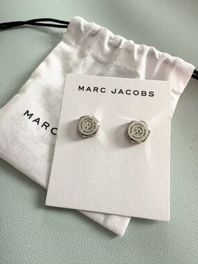 Marc Jacobs Silver Logo Bolt Stud Earrings
